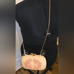 Beige and Pink Embroidered Clutch By Pamela Munson - "1 Fish 2 Fish"